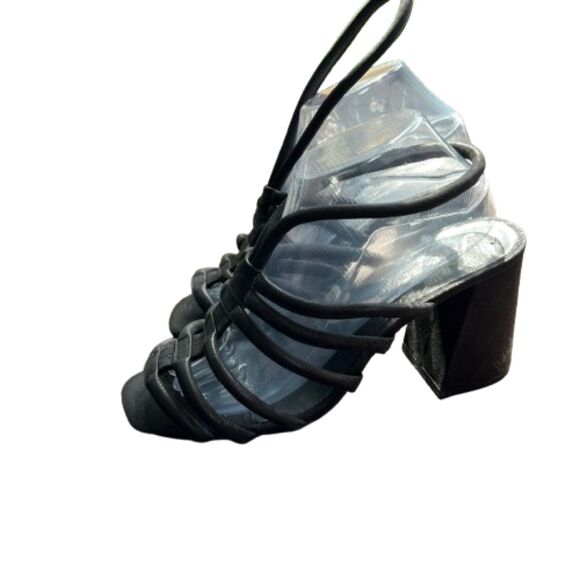 Free People Colette Cinched Leather Black Heeled Sandals Size 9M /40 - Picture 6 of 7